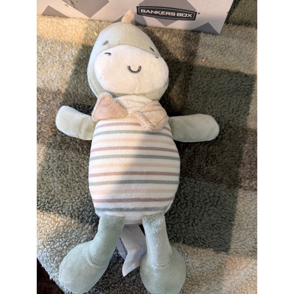 Chickpea Baby Plush Dinosaur Sage Green Striped Stuffed Animal Toy RN100364